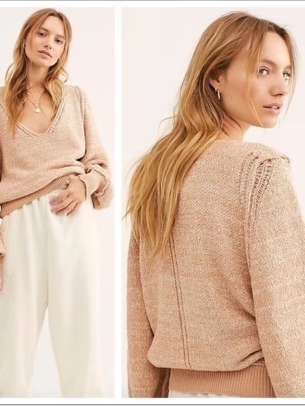 Free People Riptide V-Neck Sweater - Champagne